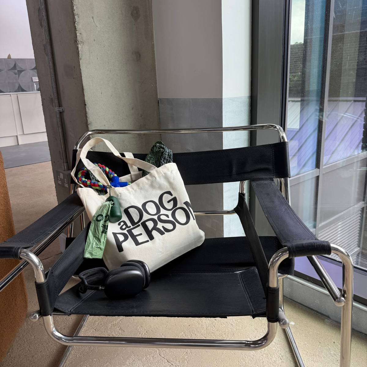 Cotton dog person tote bag, 35cm by 45cm