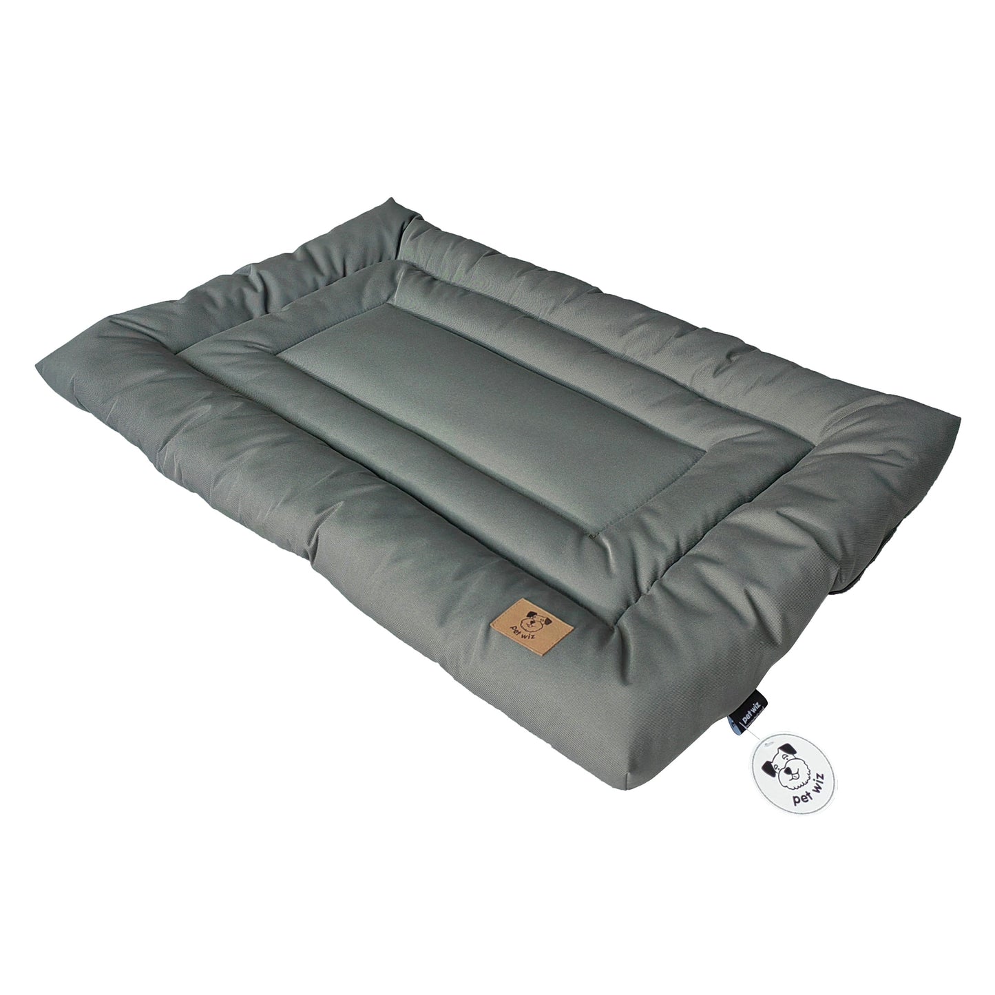 Dark grey waterproof dog crate bed, side view