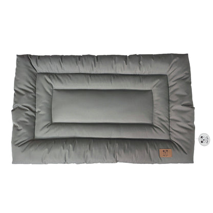 Dark grey waterproof dog crate bed viewed from above