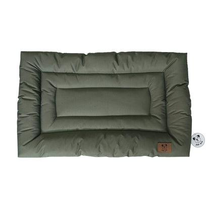 Olive waterproof dog crate bed viewed from above