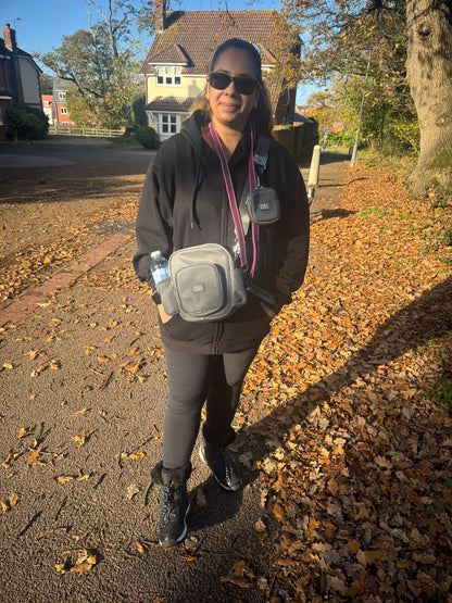 The PEBBLE grey dog walking bag from Dobbybags at Duke & Milo
