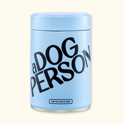a Dog Person No1 sky-blue airtight storage tin for dog treats