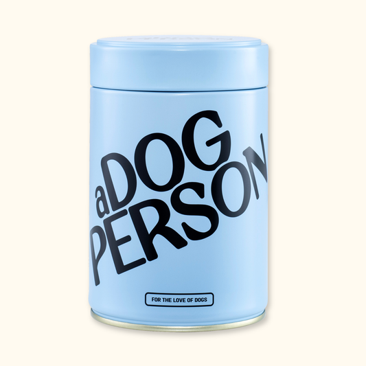 a Dog Person No1 sky-blue airtight storage tin for dog treats