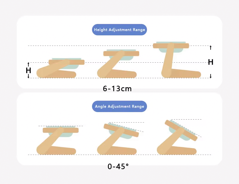 Diagram showing the dog bowl stand height range of 6 to 13cm and tilt range of 0 to 45 degrees