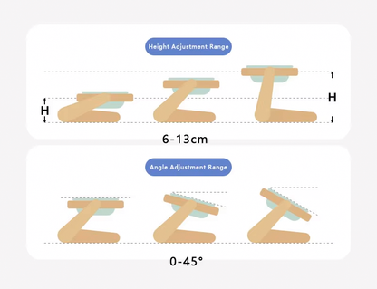 Diagram showing the dog bowl stand height range of 6 to 13cm and tilt range of 0 to 45 degrees