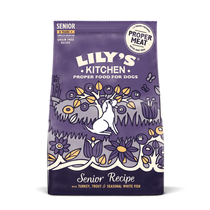 Lily's Kitchen Alimento seco de pavo y trucha para perros mayores 