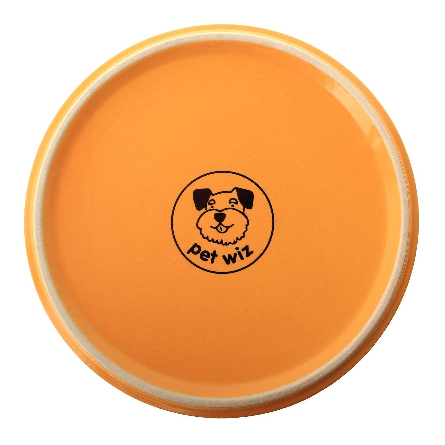 Underside of the yellow ceramic dog bowl from the Duke & Milo bamboo stand set