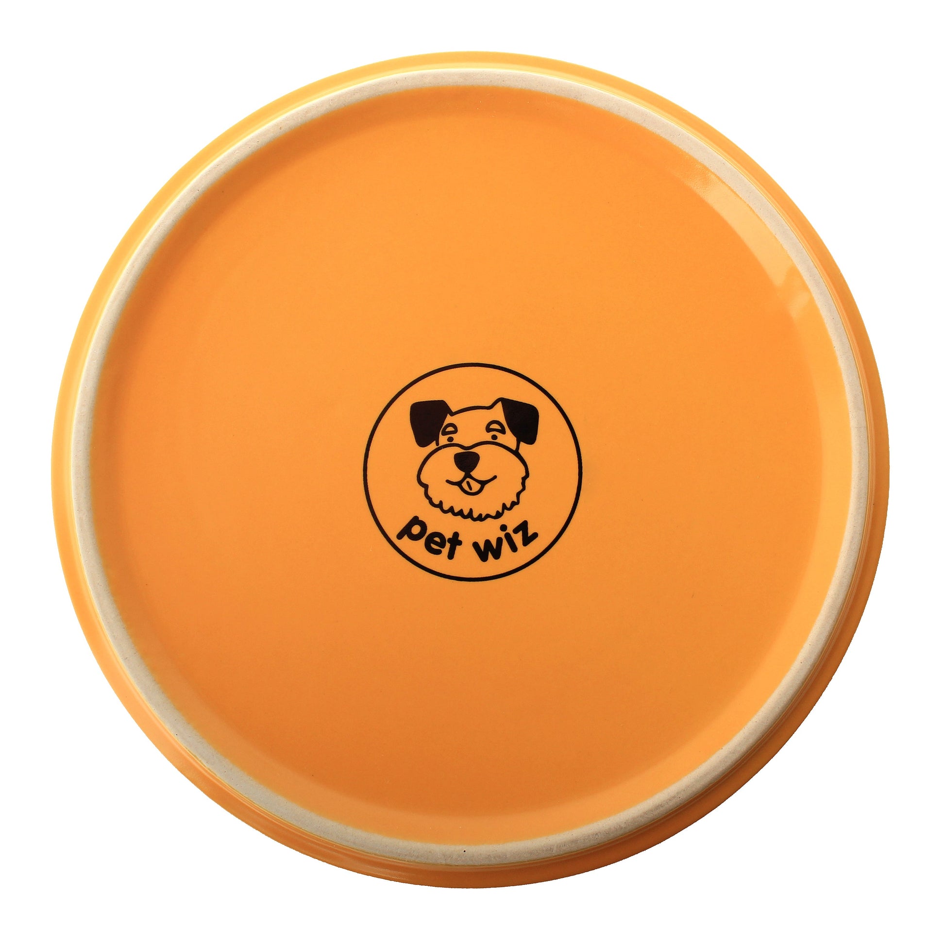 Underside of the yellow ceramic dog bowl from the Duke & Milo bamboo stand set