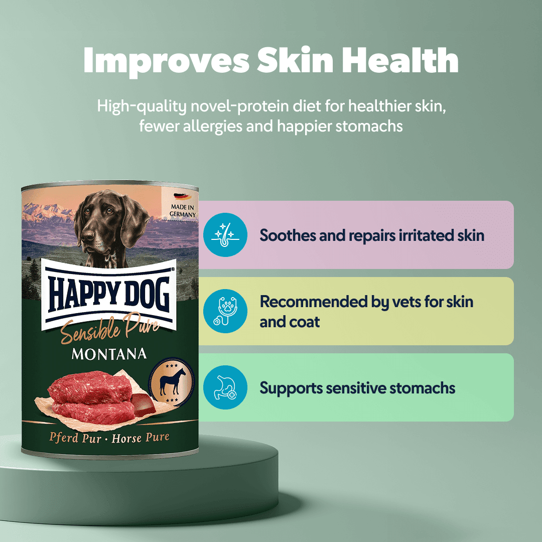 Pure Sensitive Horse wet dog food tin, front label