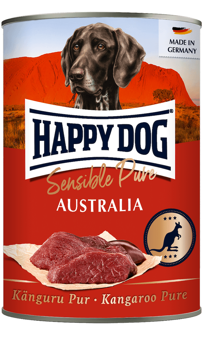 Happy Dog Pure Kangaroo wet dog food tin, 100% kangaroo single protein