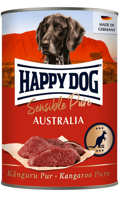 Happy Dog Pure Kangaroo wet dog food tin, 100% kangaroo single protein