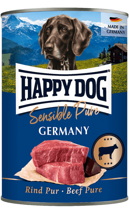 Happy Dog Sensitive Pure Beef wet dog food tin, 100% beef