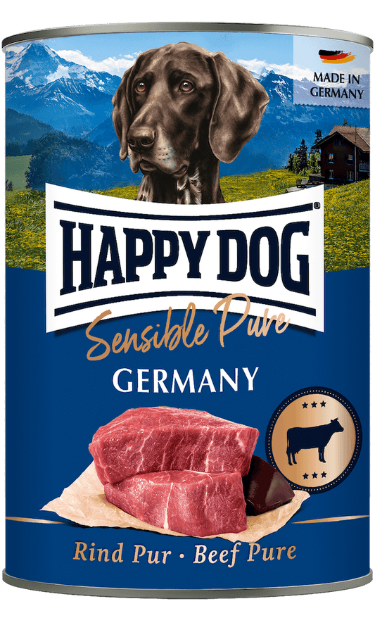 Happy Dog Sensitive Pure Beef wet dog food tin, 100% beef