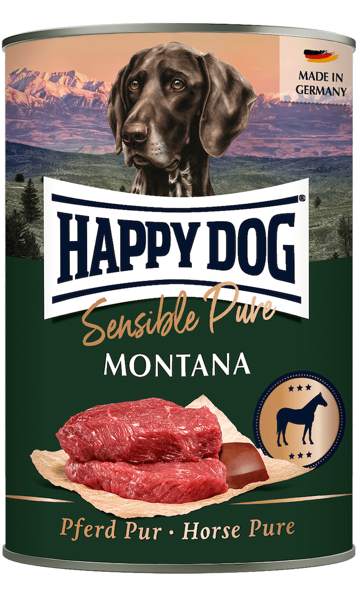 Happy Dog Pure Horse wet dog food tin, 100% horse single protein
