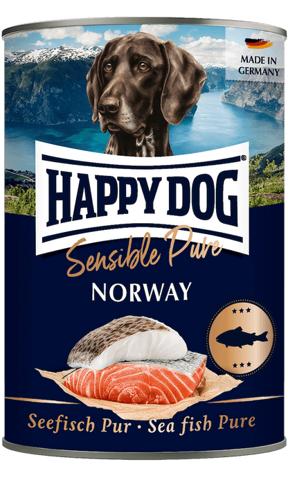 Happy Dog Pure Salmon wet dog food tin, 100% salmon single protein