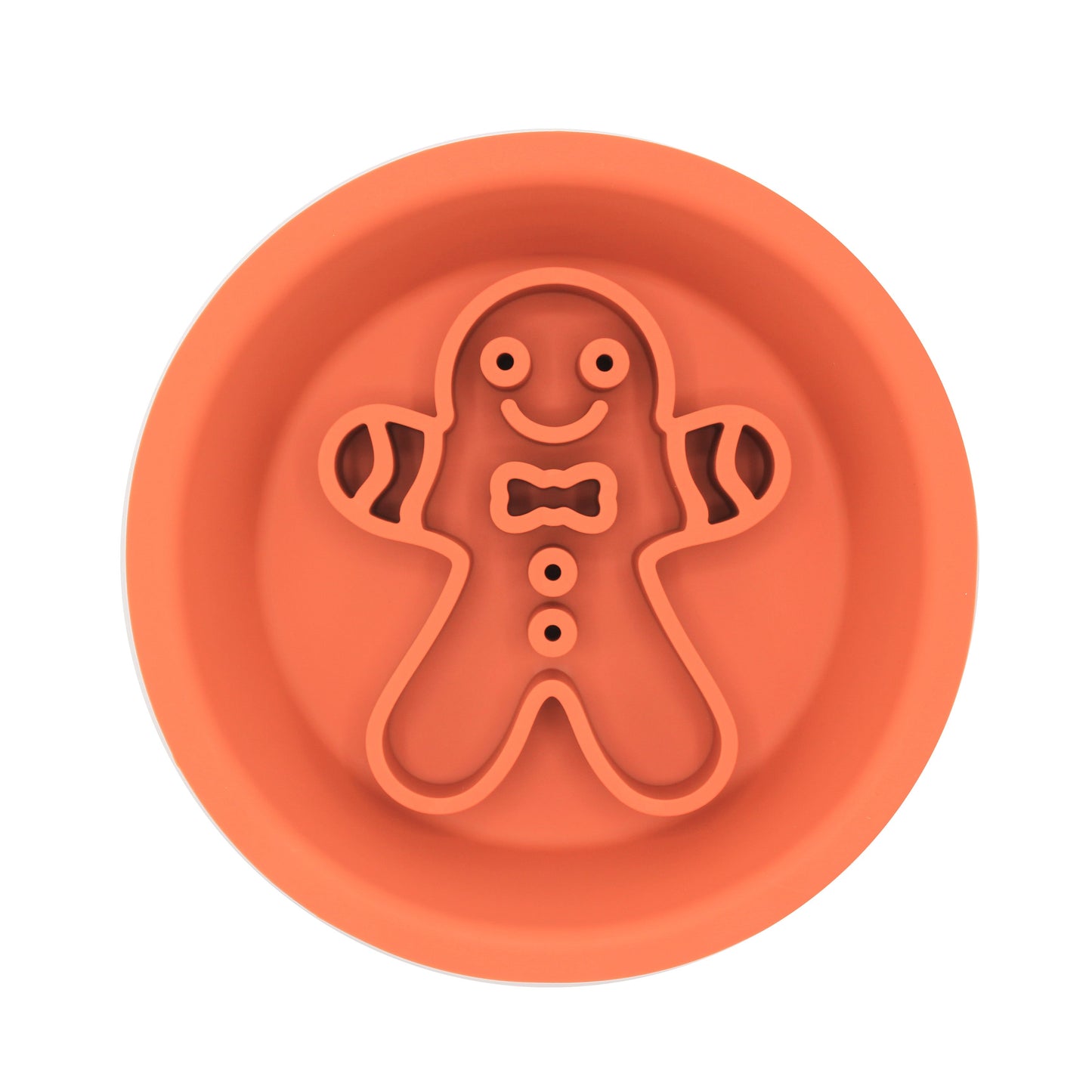 Gingerbread man festive slow feeder dog bowl in orange, from Duke & Milo
