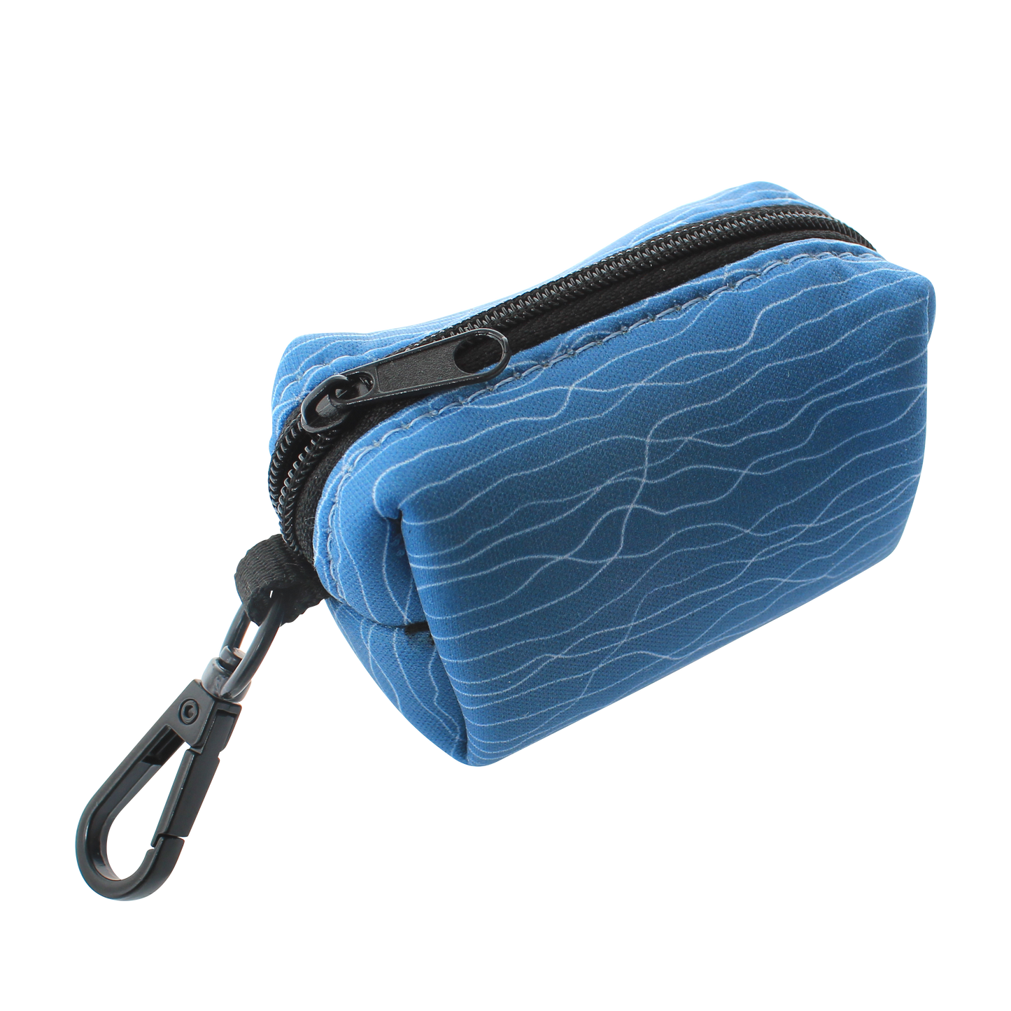 Blue wave pattern poo bag holder with zip opening and lead clip