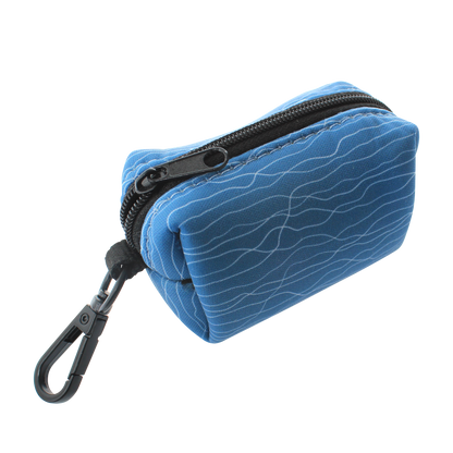 Blue wave pattern poo bag holder with zip opening and lead clip