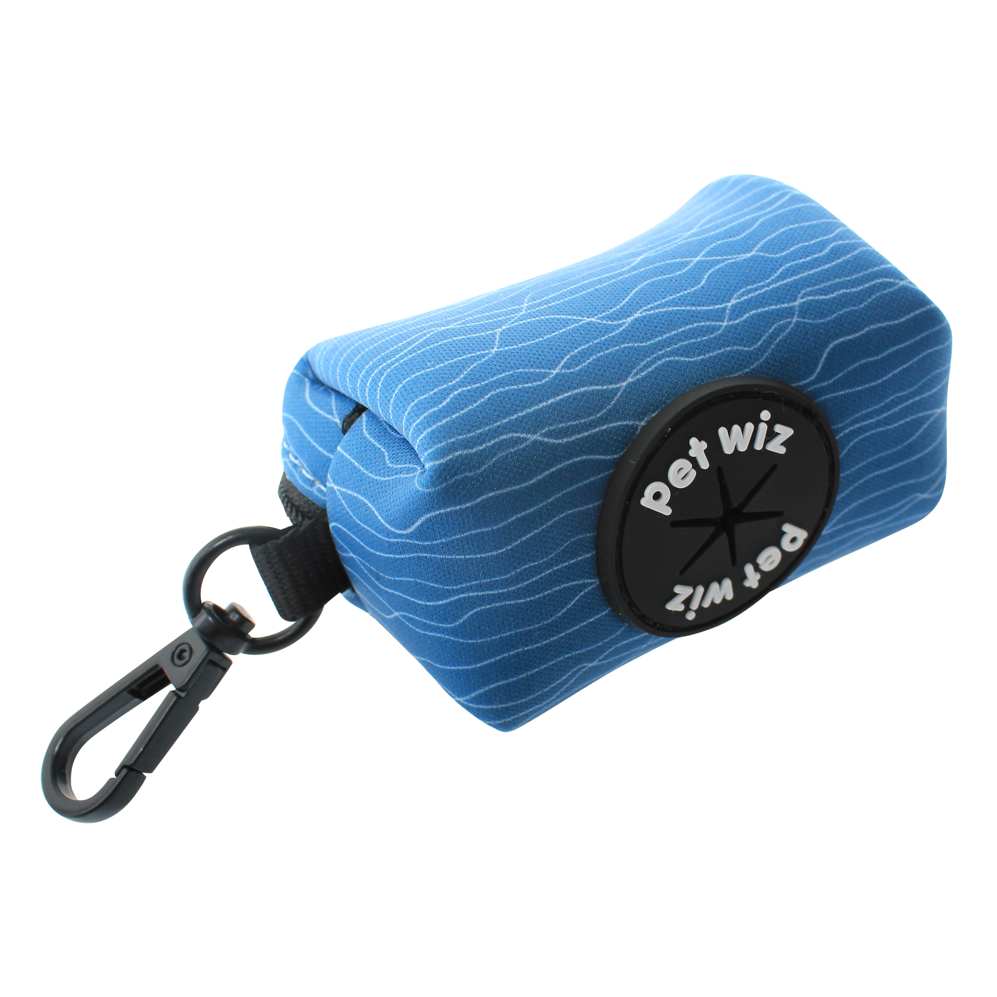 Blue wave pattern poo bag holder with lead clip, Duke & Milo