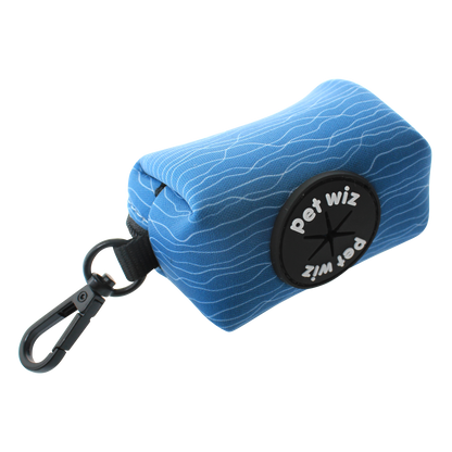 Blue wave pattern poo bag holder with lead clip, Duke & Milo