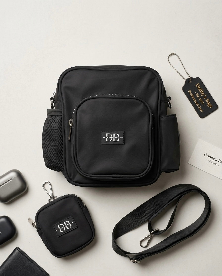 Dobbybags The OG crossbody dog walking bag in black, Duke & Milo