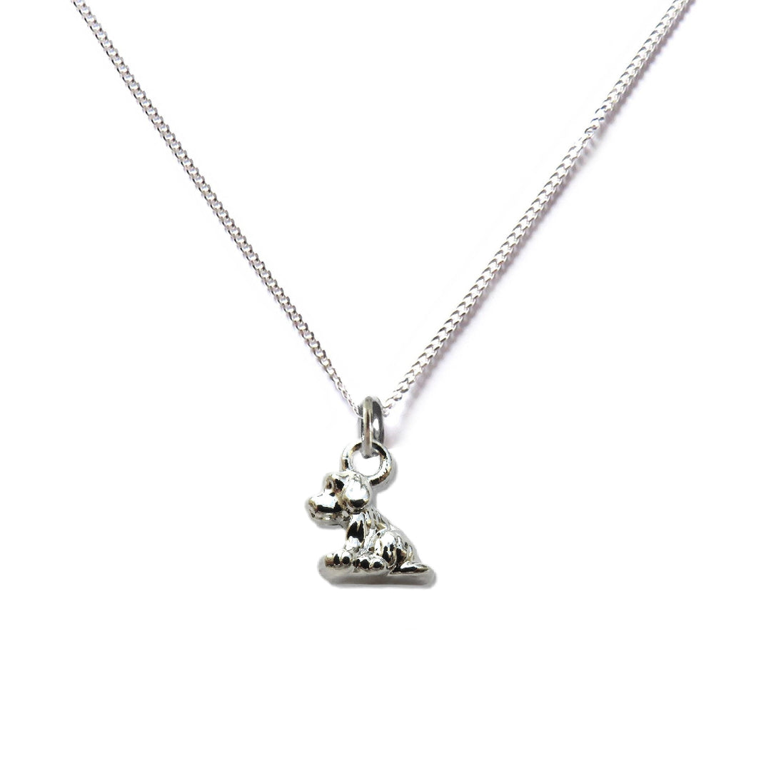 Little dog charm necklace with a silver plated dog charm on a genuine sterling silver chain