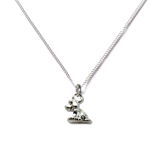 Little dog charm necklace with a silver plated dog charm on a genuine sterling silver chain