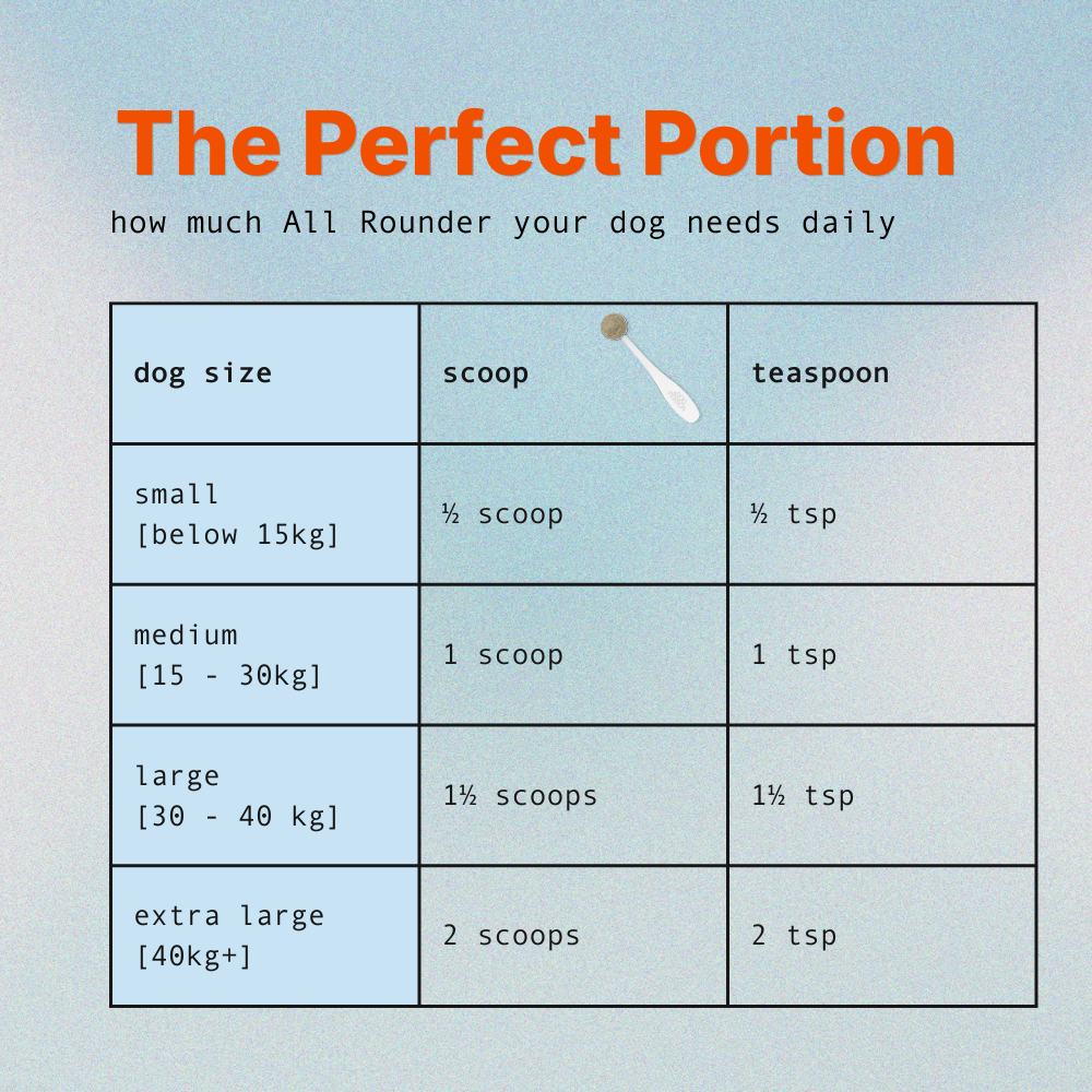 All Rounder portion sizing chart by dog weight
