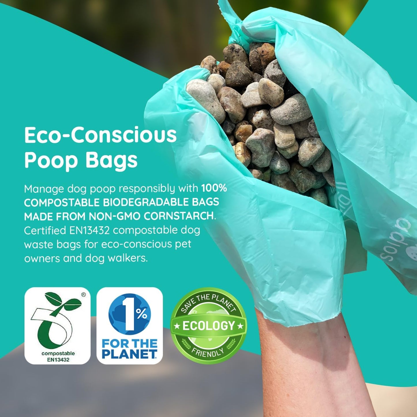 Adios Plastic - Rainbow Compostable Poo Bags, 120 Bags (8 Rolls)