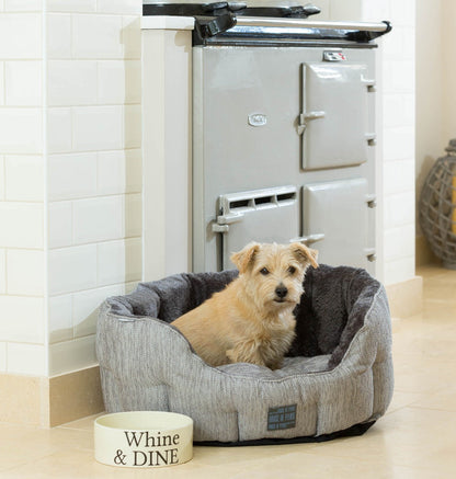 House of Paws - Grey Hessian & Plush Oval Dog Bed