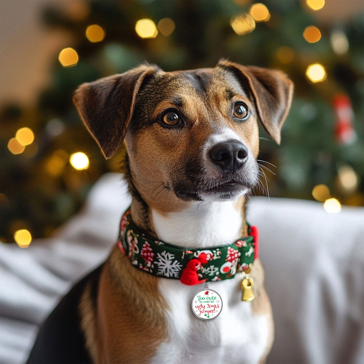 Novelty Christmas dog tag in red and green