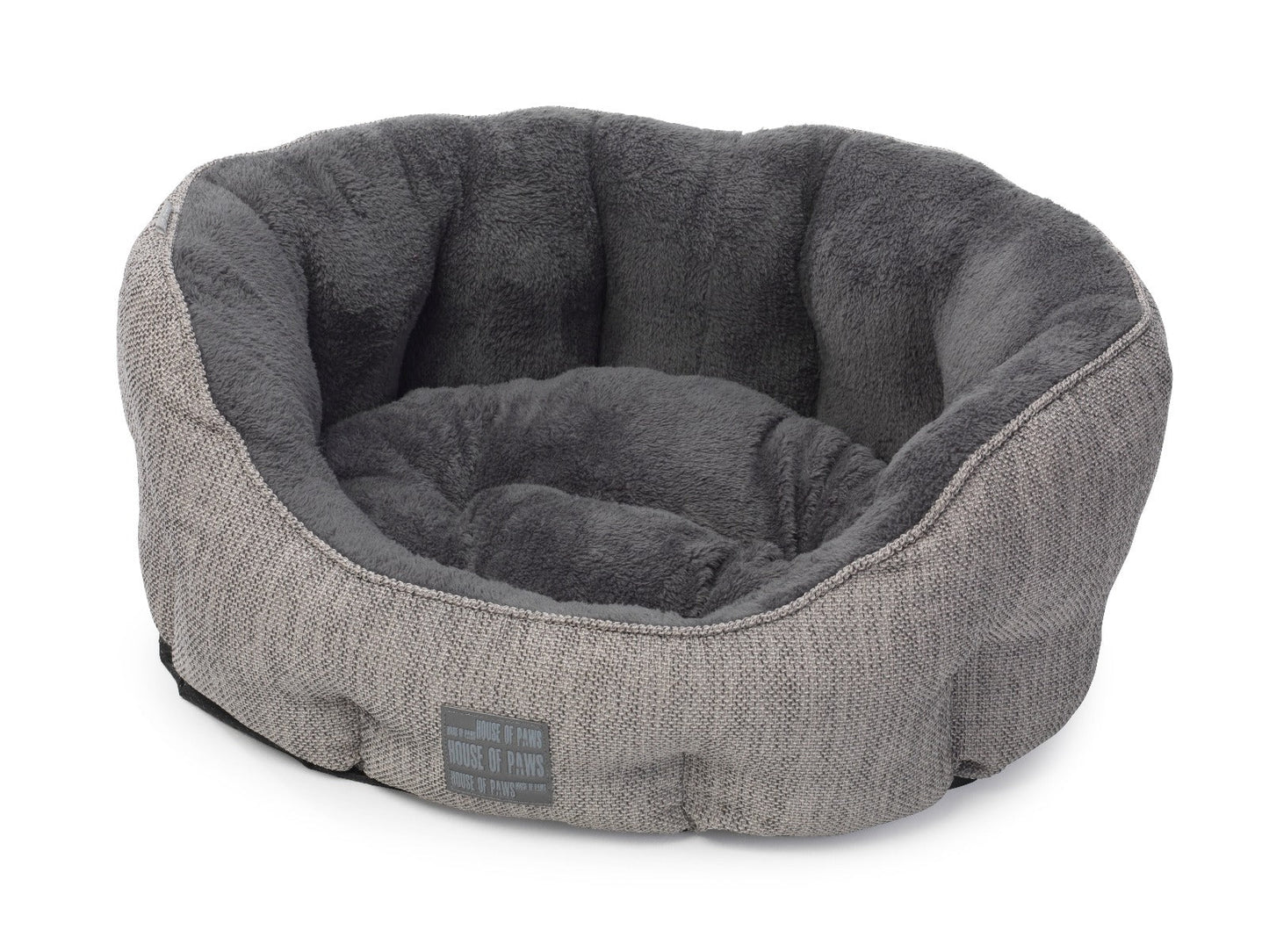 House of Paws - Grey Hessian & Plush Oval Dog Bed