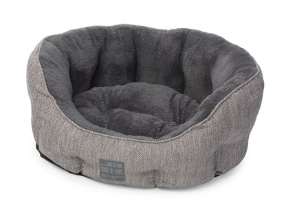 House of Paws - Grey Hessian & Plush Oval Dog Bed